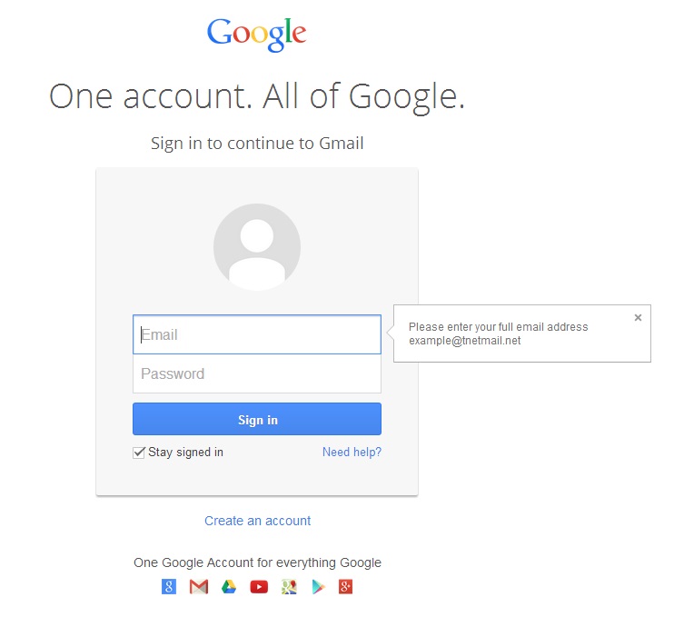 New Gmail login screen for Tranquility e-mail users